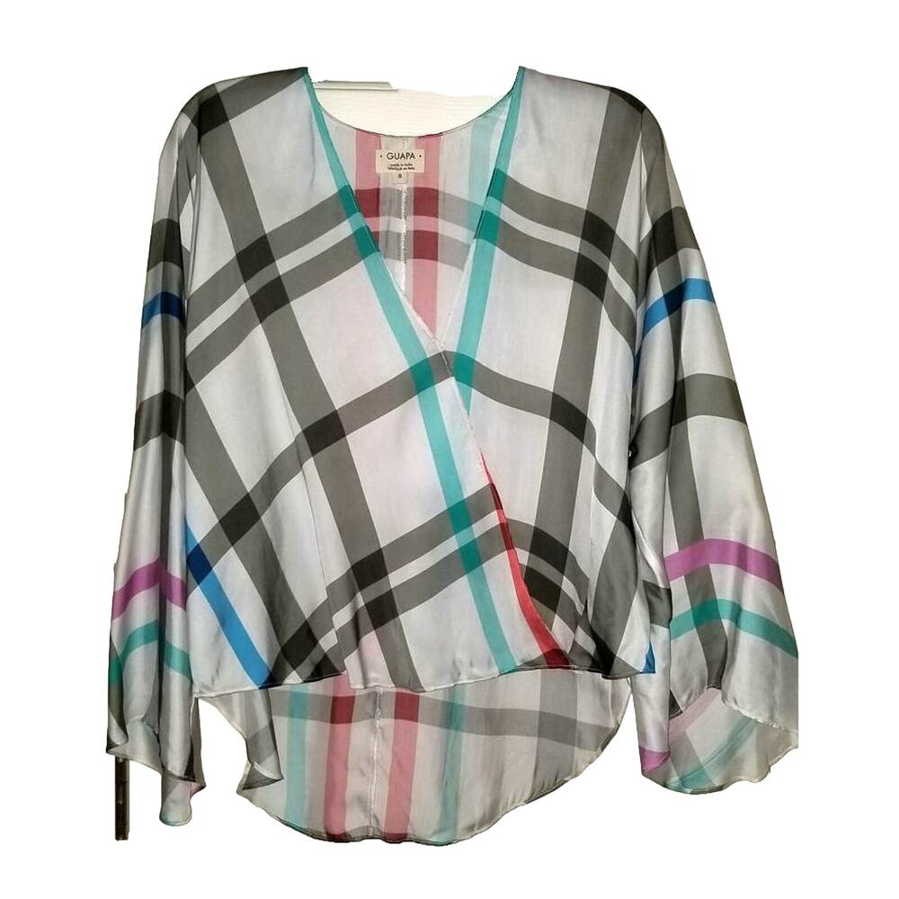 New Anthropologie x Guapa Carrie Gingham Blouse $140 SMALL White Long Sleeve
